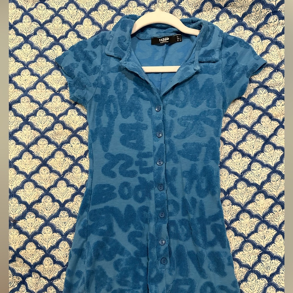 jaded london blue terry cloth playsuit/romper